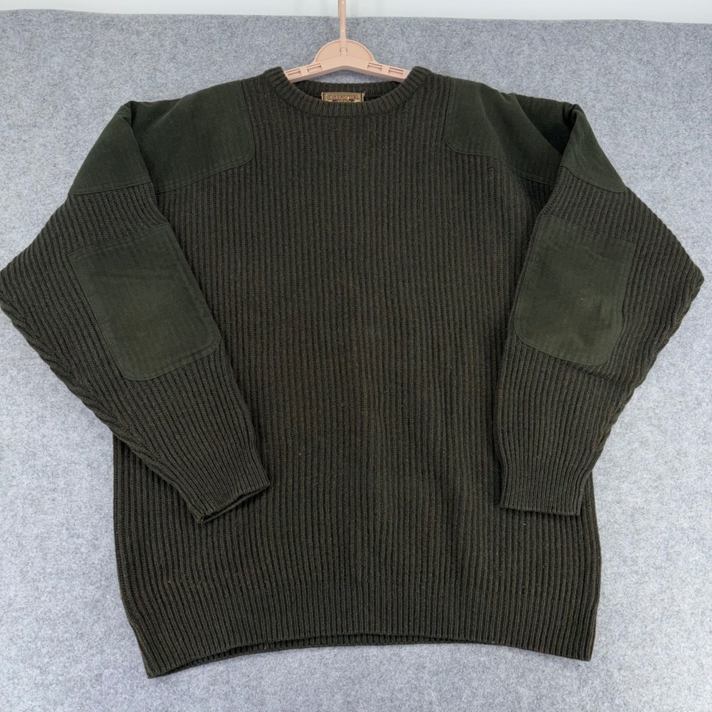 Cabelas Outfitter Series Mens XL Lambswool Ribbed Shooting Sweater Olive Green